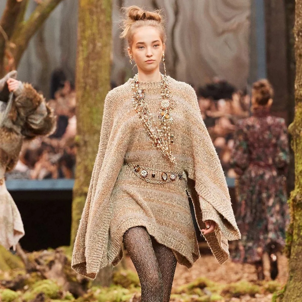 CHANEL 2018 Beige Knit Poncho Dress